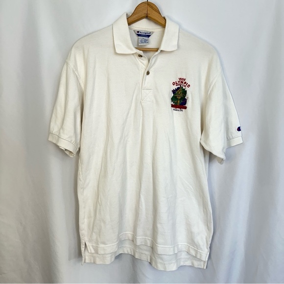 Vintage 90s Champion 1996 Atlanta Olympics Polo Shirt Mens‎ Size Large White - Picture 1 of 13